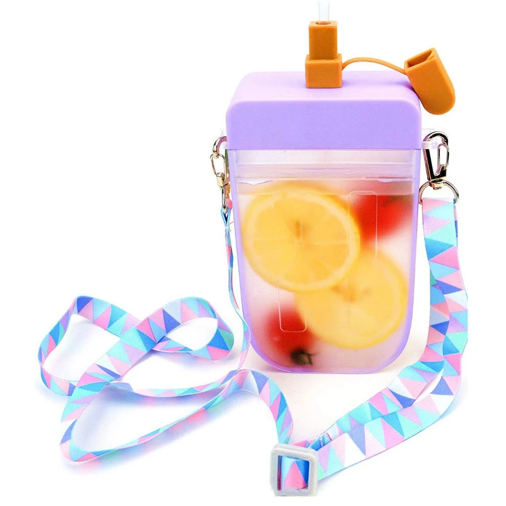 

Cute Purses Water Bottles with Straws, Popsicle Straw Cups, Leakproof Ice Cream Popsicle Cups for Adult Children Purple
