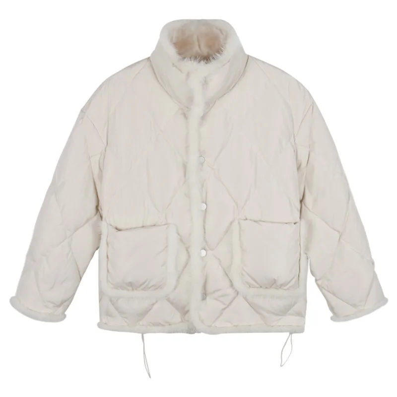 Women Winter Korean Version Loose and Thin Stand-up Collar Warm Jacket Women 2023 Winter New Stitching Mink Wool Cotton Jacket