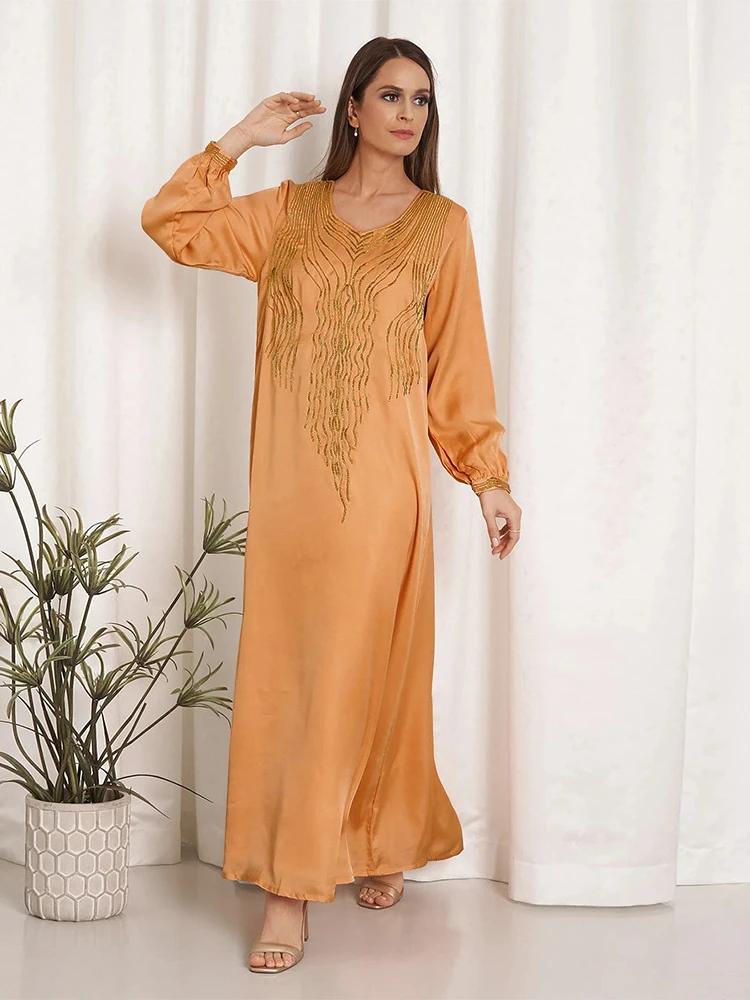 

Элегантное летнее платье Caftan, женские длинные платья макси в виде индейки со стразами