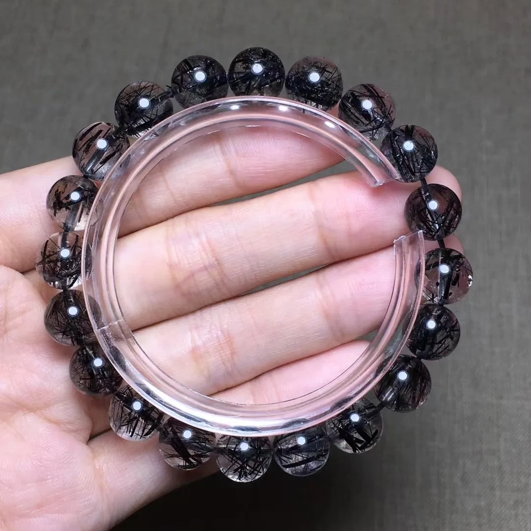 

9mm Natural Black Rutilated Quartz Bracelet For Women Men Beauty Healing Gift Wealth Crystal Round Beads Strands Jewelry AAAAA