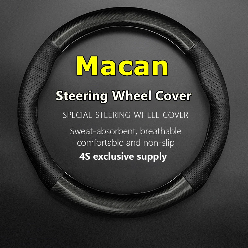 

Leather Cover For Porsche Macan Steering Wheel Cover Genuine Leather Carbon Fiber Fit 2.0T S 3.0T Turbo 3.6T 2014 2016 GTS 2017