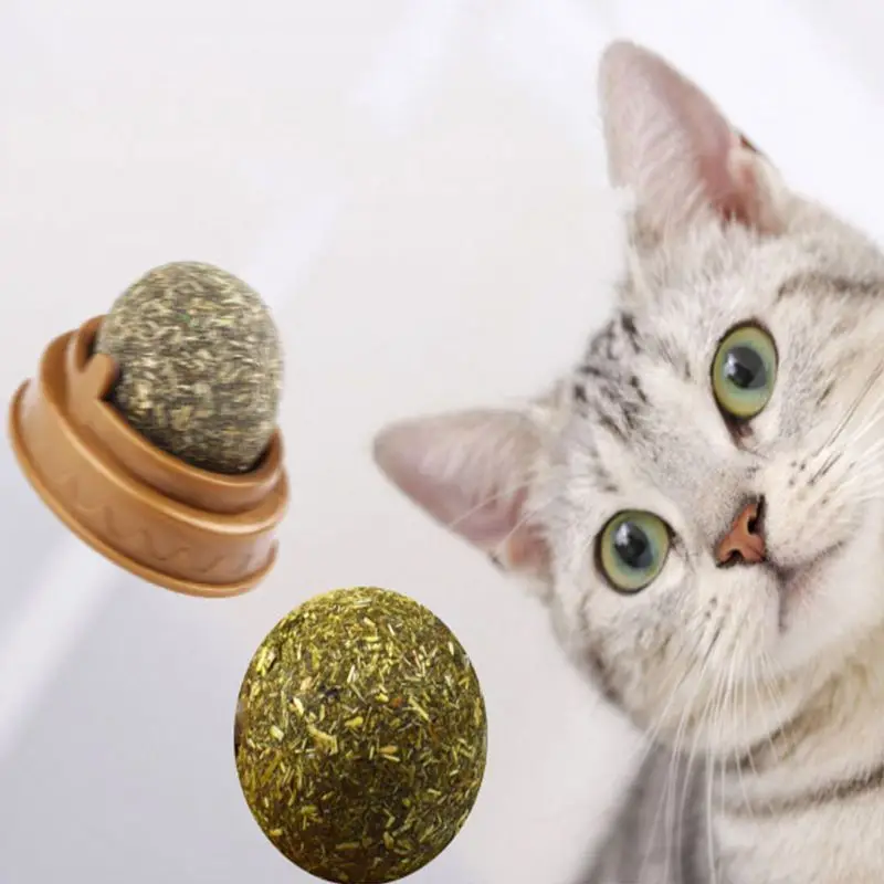 ​Natural Catnip Wall Stick-on Ball Toy Treats Healthy Natural Removes Hair Balls to Promote Digestion Grass Snack