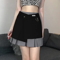 womens 2021 new fashion high waist contrast color fake two piece pleated skirt new college wind brown pleated skirt