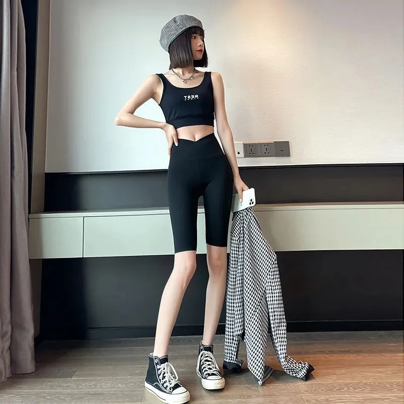 

Women Sport Running Cycling High Waist Push Up Yoga Short pants Fitness Leggings Slim belly Legging shark Short Sport Biker Pant
