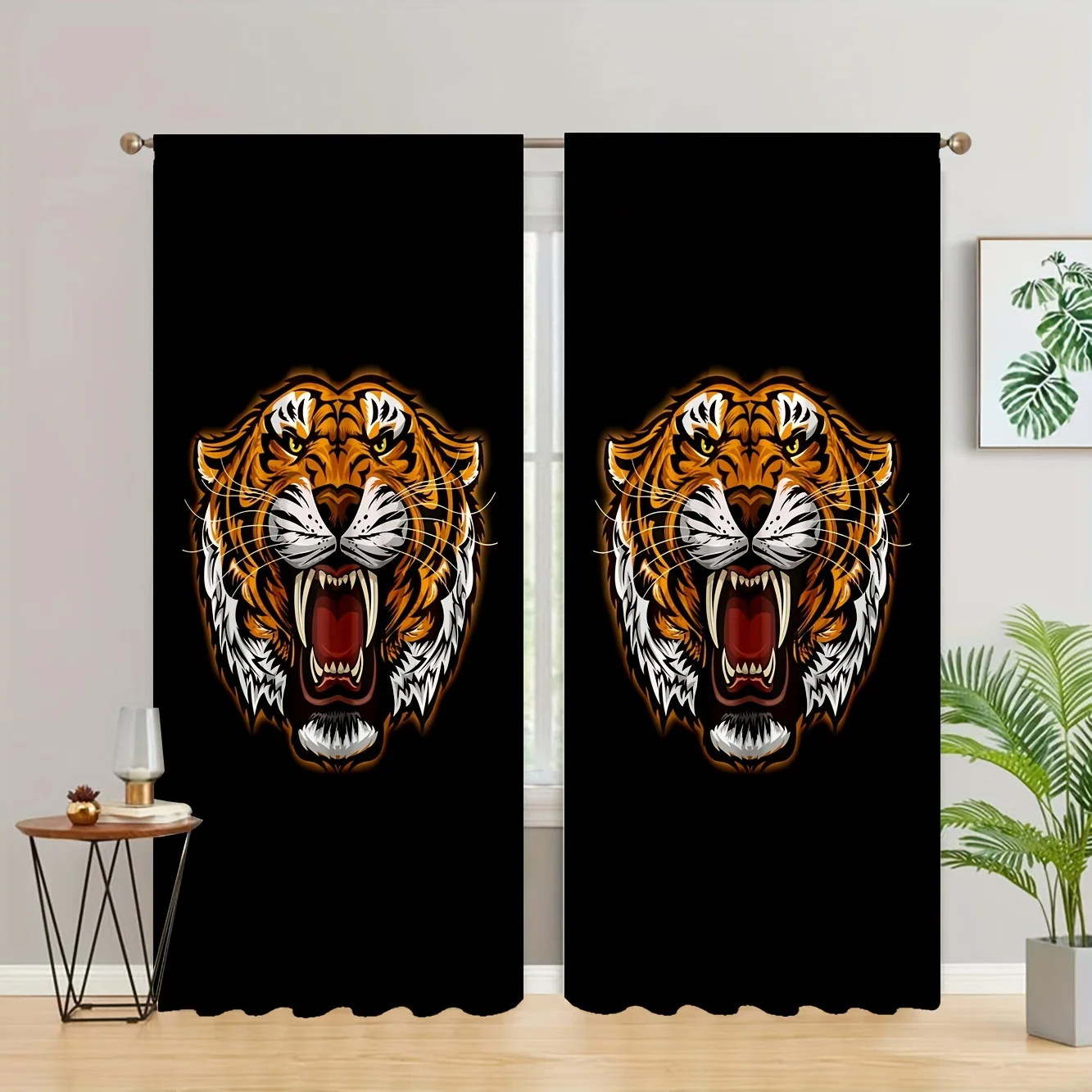 

2pcs Stylish Black Tiger Printed Curtains for Living Room Dorm Room and Study Rod Pocket Window Drapes for Home Decor Room Decor