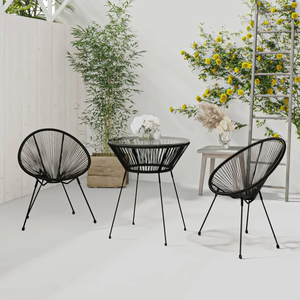 

3 Piece Garden Dining Set,Patio Table and Chair Set, Black