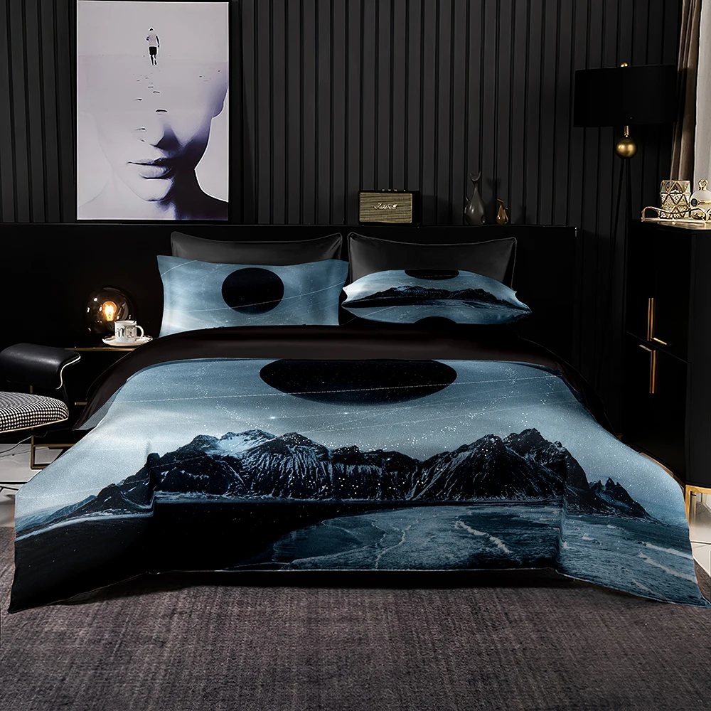 

Dark Abstract Style Bedding Set 2/3 Set,Great Hills Pattern Duvet Cover 220x240 with Pillowcase,Ultra Soft for King Queen Size