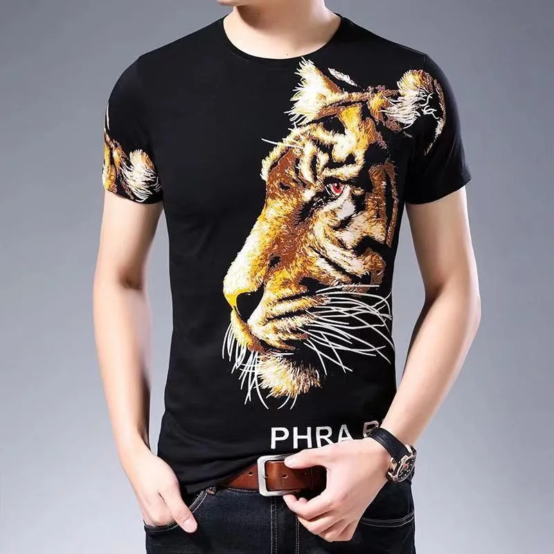 

Tiger T-Shirt Mens Casual Shirt 3D Printing Tshirt Summer Eagle Pattern Short Sleeve Tops Men O Neck Shirt Wolf Head Undershirt