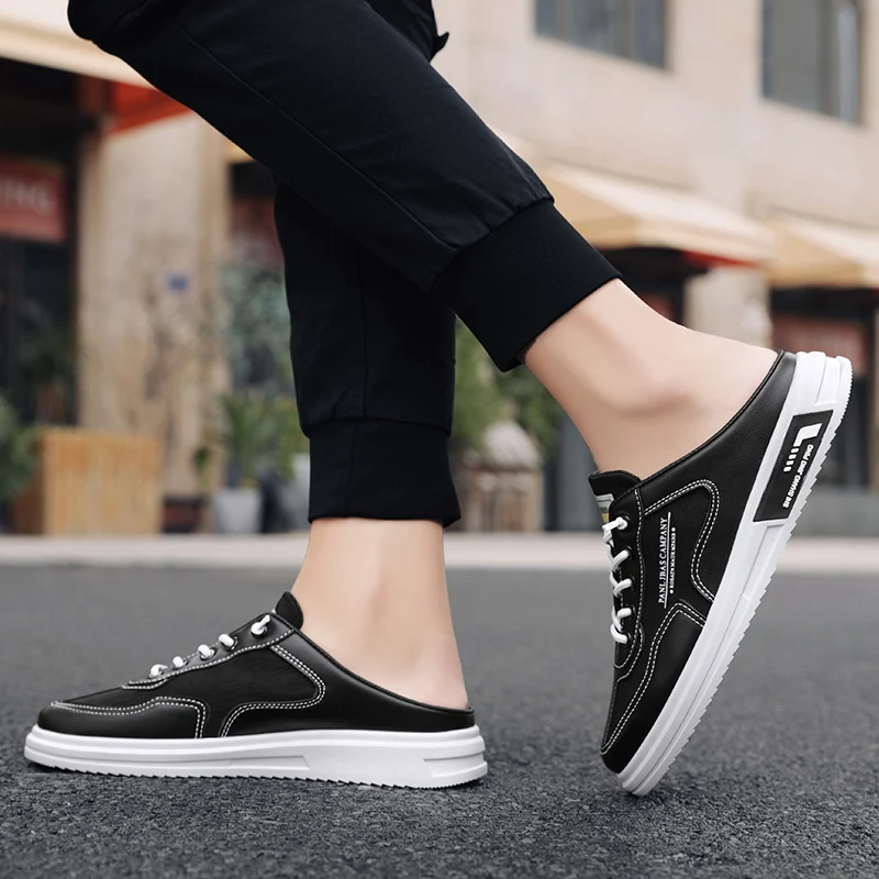 2022 Half Shoes for Men Black Mules Outdoor Summer Slip-on F