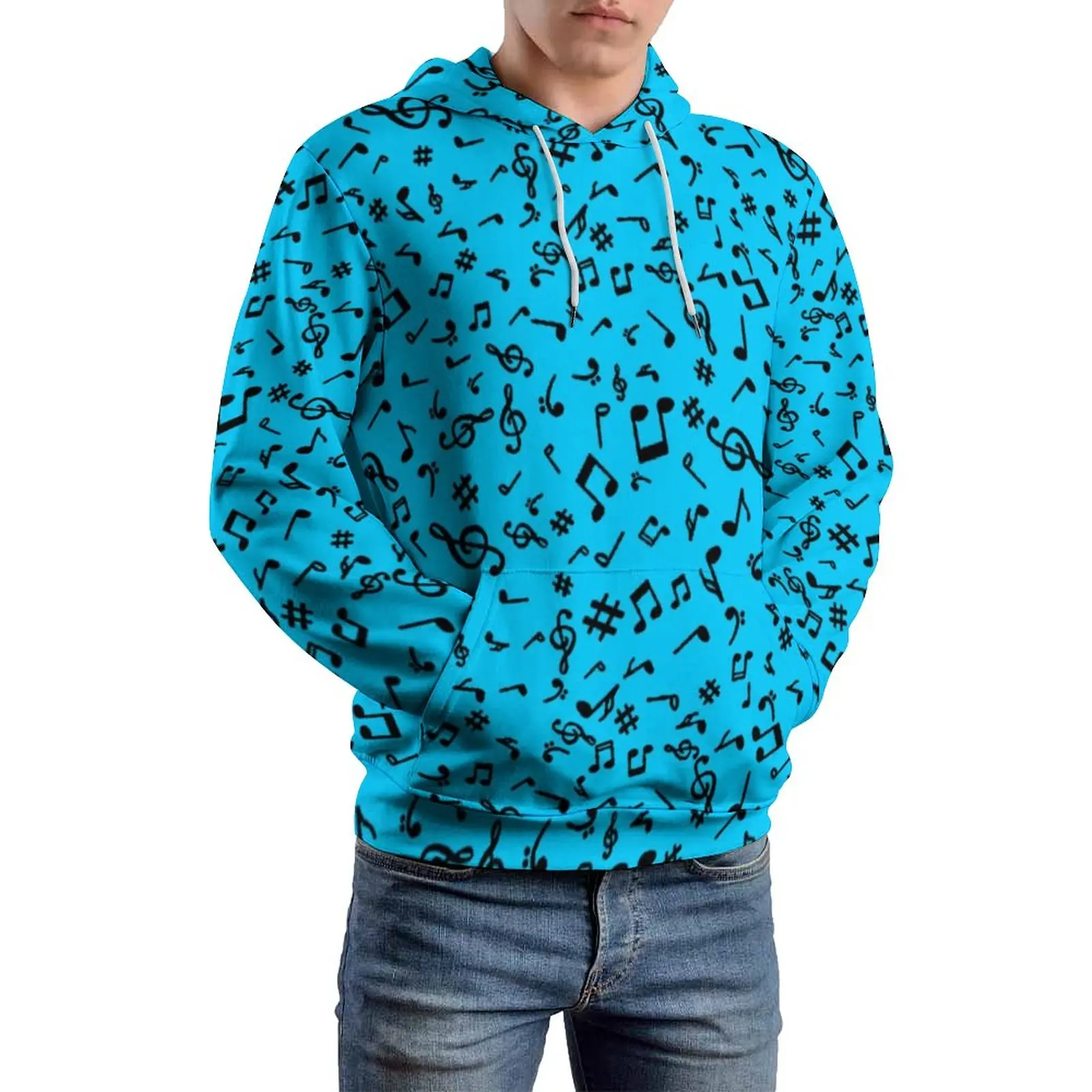 

Music Notes Loose Hoodies Blue and Black Aesthetic Pullover Hoodie Couple Long-Sleeve Oversized Korean Fashion Design Clothing