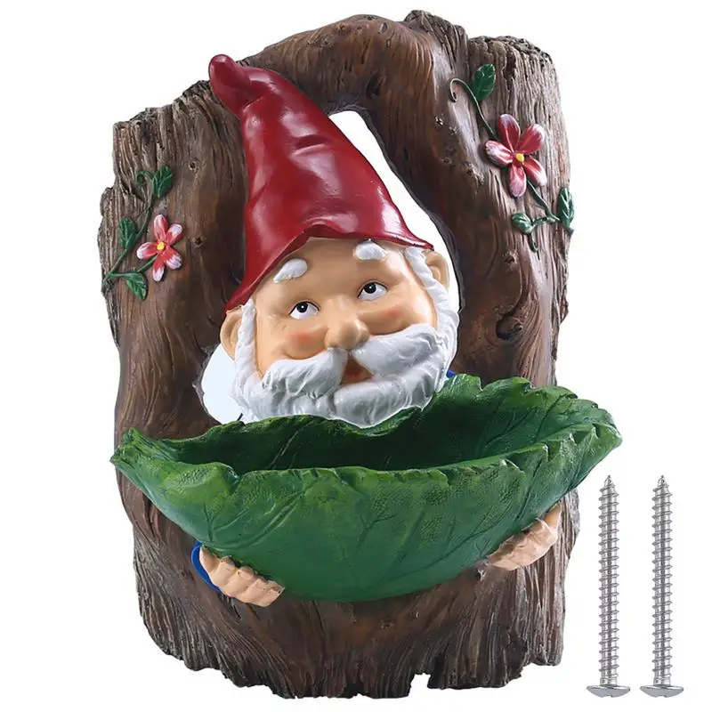 

Gnome Bird Feeder Resin Gnome Statue Elf Gnome Outdoor Statues Garden Decoration Wall-Mounted Feeding Station