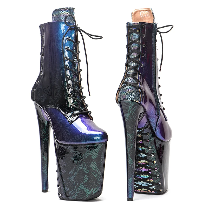 Leecabe 23CM/9inches  Super High Heel Pole Dancing Ankle Boots Lacing  Fashion Club Stage Performance boots 3B