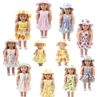 kawaii summer print cartoon fruit dress sun hat fits 43cm doll 18 inch american doll kids toy gift free shipping