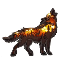 christmas decoration wooden hollowed small wolf led light cute desktop ornaments home decor accessories