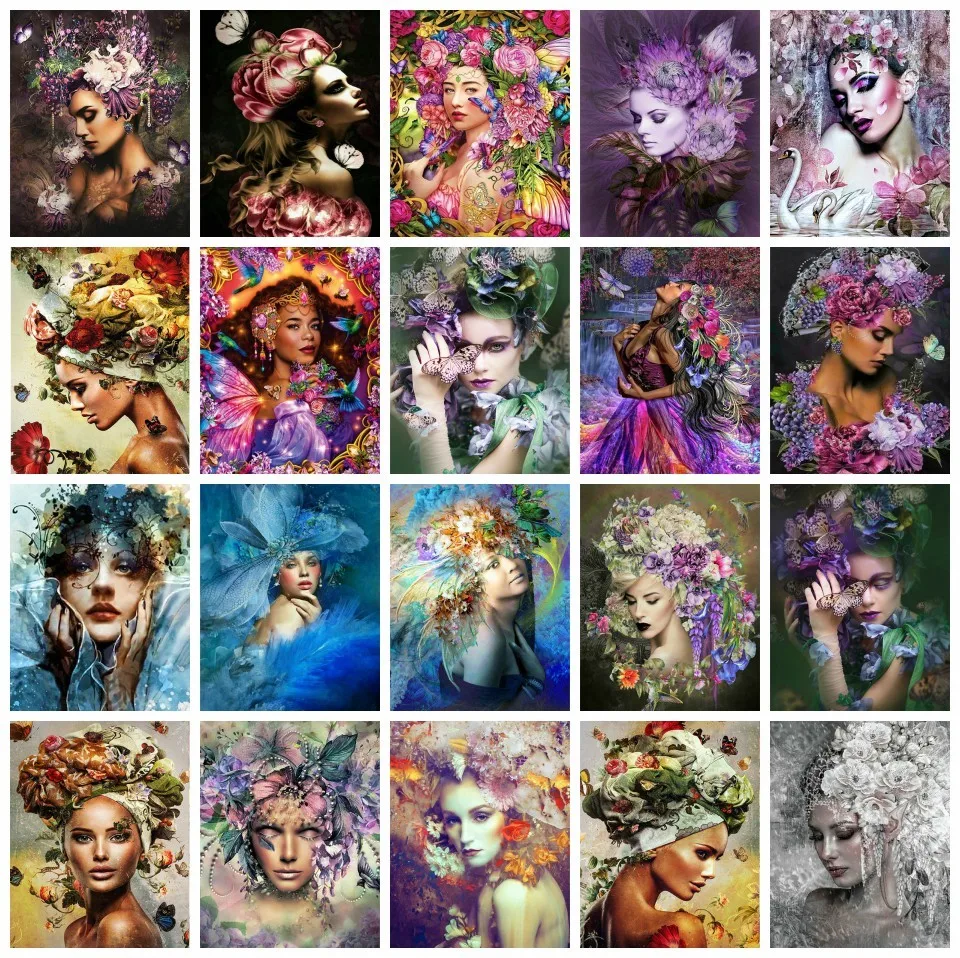 

AZQSD Алмазная вышивка, женский цветок, Бабочка, фантазия, ручная работа, полный квадрат, дрель, набор для портретного ремесла, рукоделие, вышив...