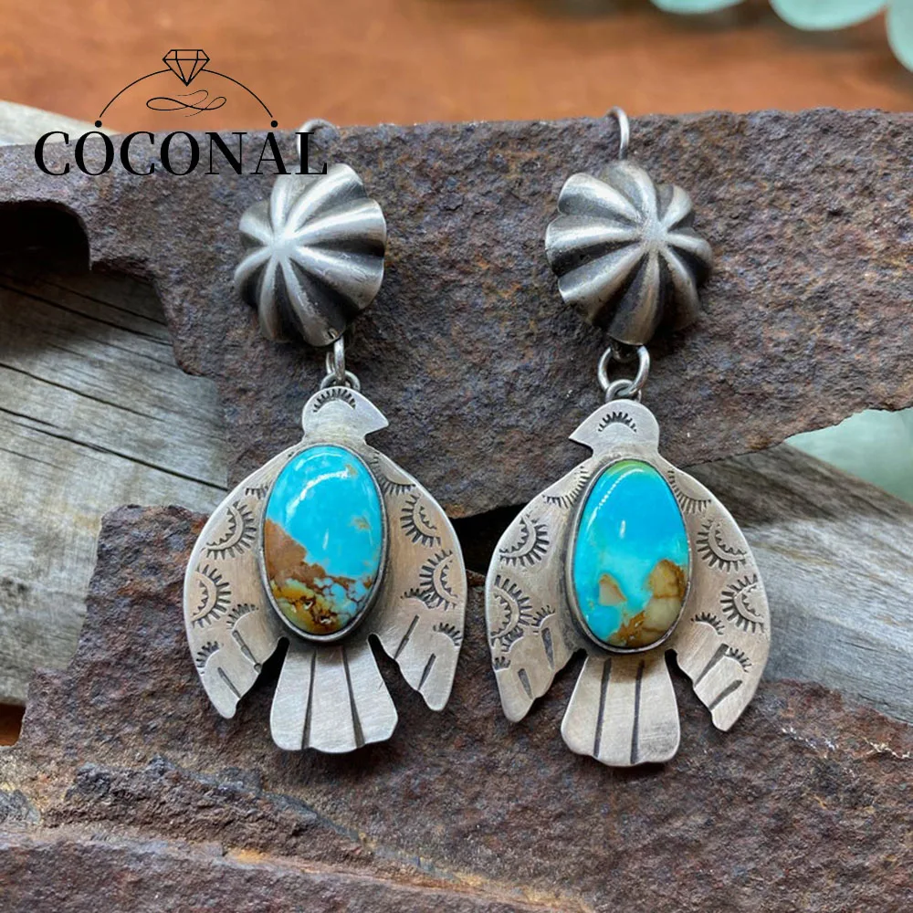 

Coconal Romantic Classical Flower Eagle Drop Earrings Lover Women Proposal Jewelry Blue For Female Engagement Accessories