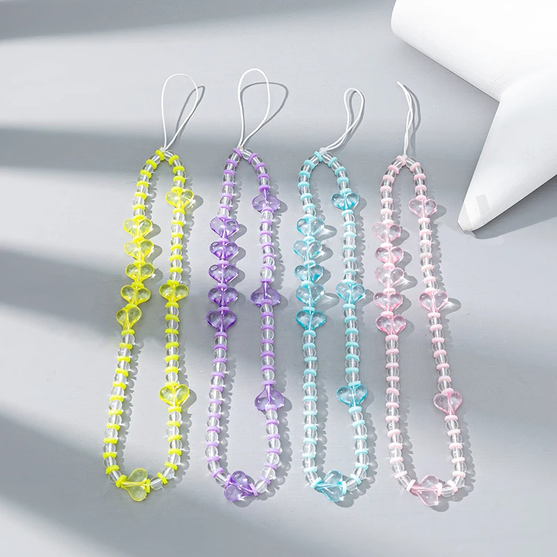 

2022 New Acrylic Love Heart Mobile Phone Lanyard Telephone Pendant Women Wrist Strap Charm Jewelry Cellphone Chain Wholesale