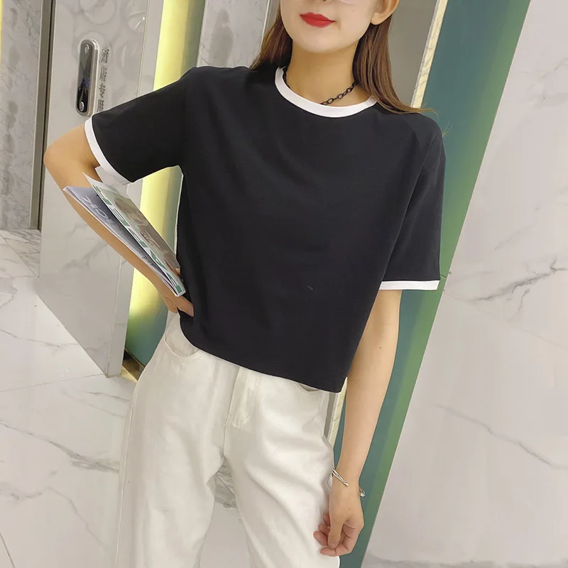

2021 Summer New Round Neck Short Women's Top Loose Short Sleeve T-shirt Black