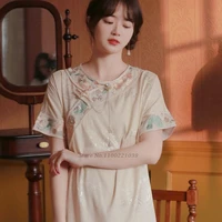 2022 chinese improved qipao flower embroidery vintage dress women oriental elegant cheongsam elegant party dress oriental qipao