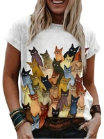 viianles summer femme tees short sleeve digital 3d cat printed t shirt fashion women tops o neck mujer camisetas 2022 hot sale