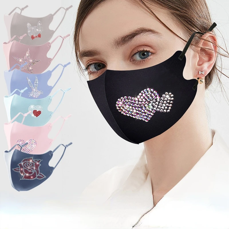

Rose Love Rabbit Women Ice Silk Hot Drilling Rhinestone Face Fashionable Washable Easter Mask Cosplay Маска Для Лица