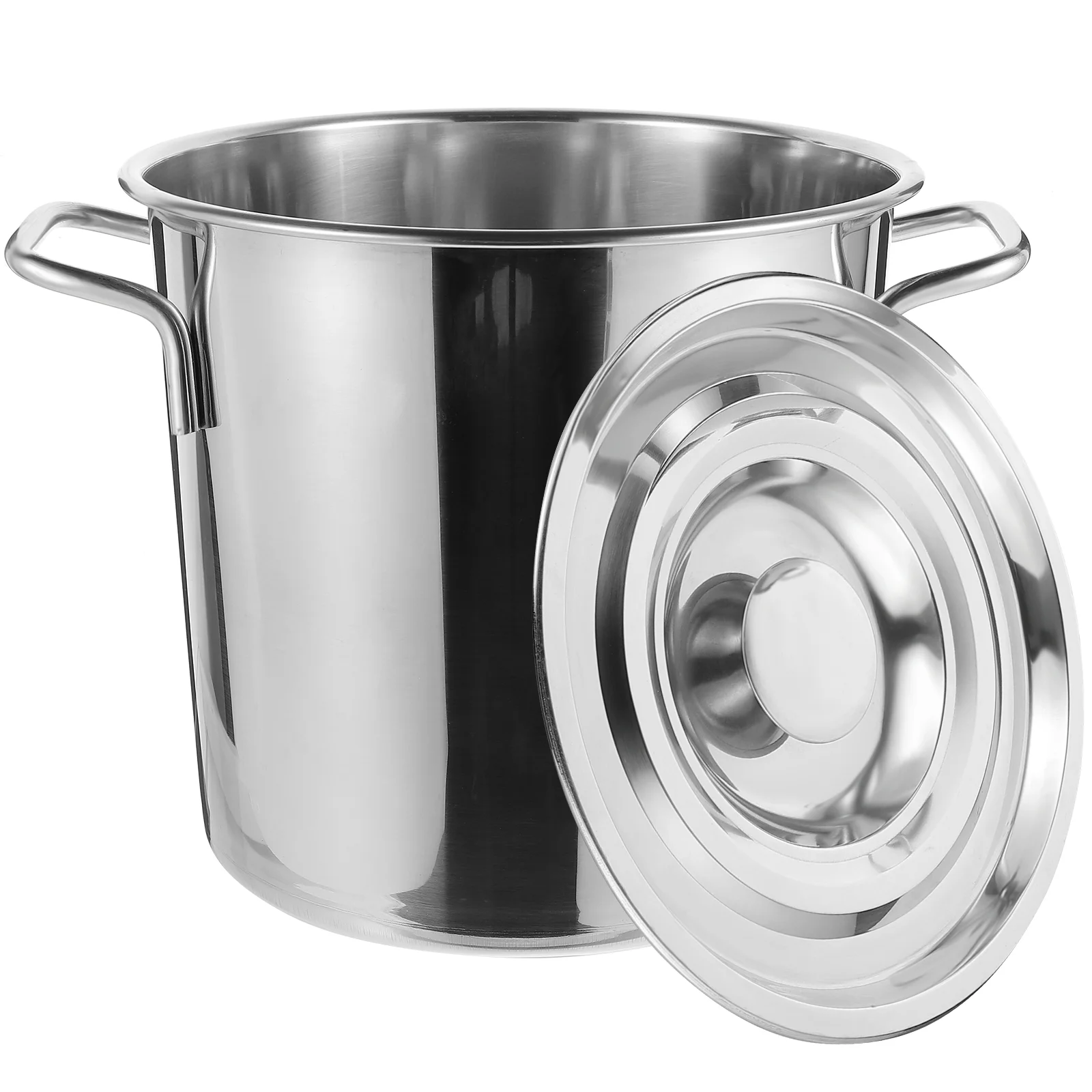 

Stainless Steel Containers Lids Double Ear Soup Bucket Metal Stockpot Cooking Food Brine Supplies