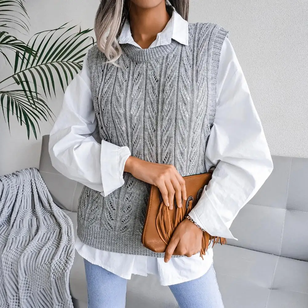 

Bottoming Vest Twist Stretchy Coldproof Women Autumn Winter Loose Sleeveless Knitwear Knitted Waistcoat Daily Clothing