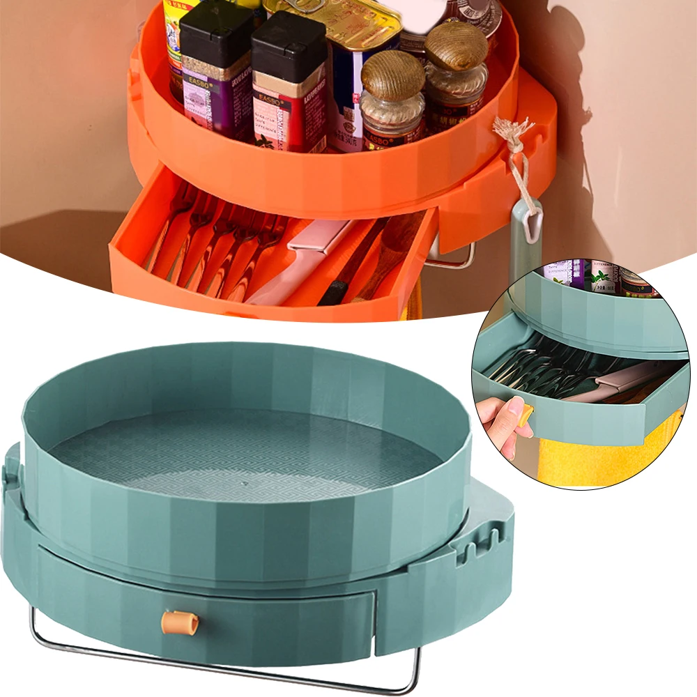 

Вращающаяся на 360 ° кухонная стойка для хранения с выдвижным ящиком, настенный держатель для полотенец, угловая многофункциональная полка д...