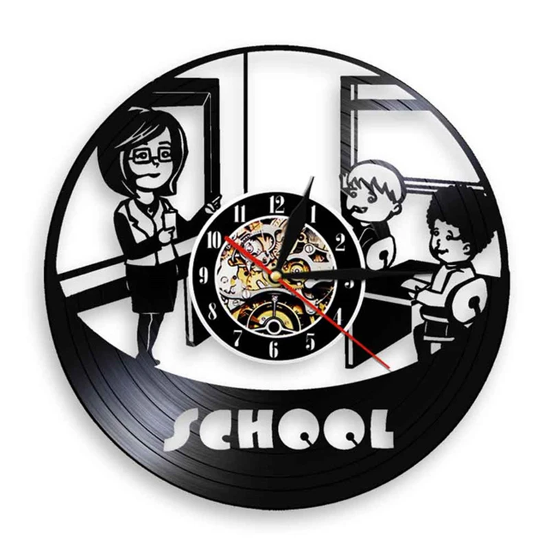 

Teacher And Students School Kindergarten Wall Clock Nursery Educational Decor Vinyl Record Wall Clock Teacher Appreciation Gift