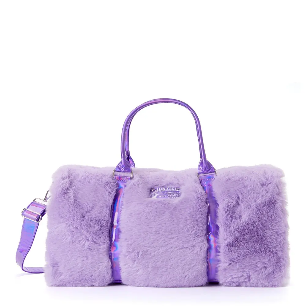 

2023 NEW Girls Weekender Duffel Handbag Purple Faux Fur fast shipping