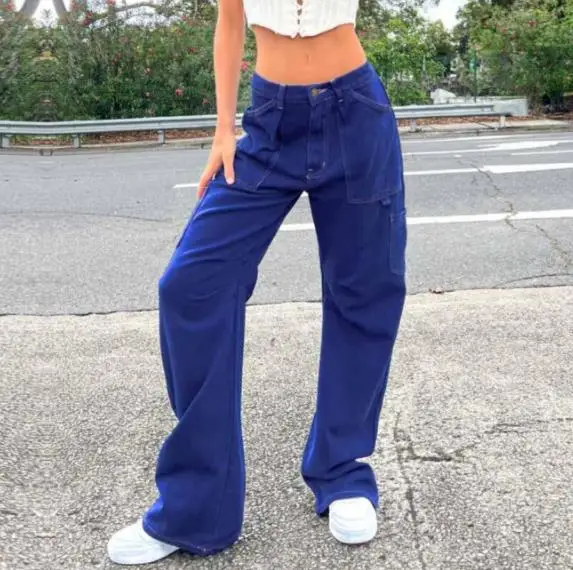 

Женские винтажные джинсы Rockmore, коричневые мешковатые брюки-карго в уличном стиле 90-х годов с широкими штанинами и карманами, прямые джинсов...
