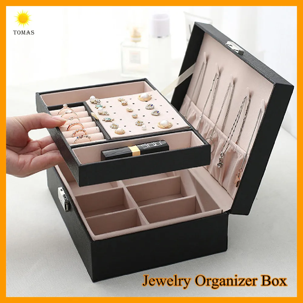 

TOMAS Jewelry Storage Box Black PU Leather Earring Container New Aesthetic Space-saving Women Brooch Accessory Case Organizer