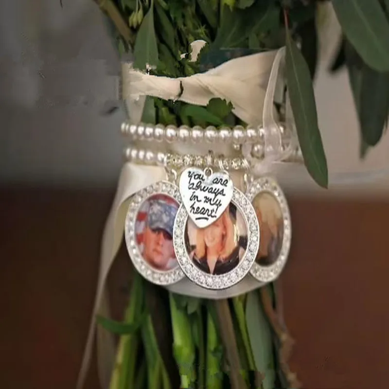 

Custom Bridal Bouquet Charm,Wedding/Bride Party Bouquet Charm, Memorial Photo Charm, Bling Wedding Charm