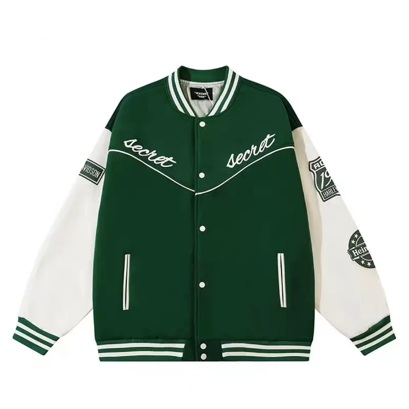 

American Retro Baseball Jacket for Men and Women Hip Hop Street Harajuku Patchwork Loose Casual Coat Leather Bomber Jacket Men