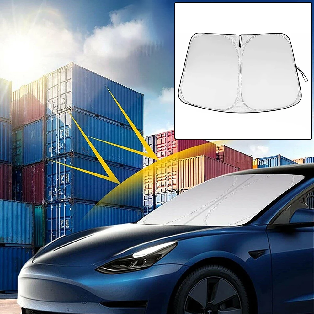

Car Sunshade For Tesla Model 3/Y Large Car Windshield UV Block Cover Visor Screen Nylon With Foldable Metal Frame