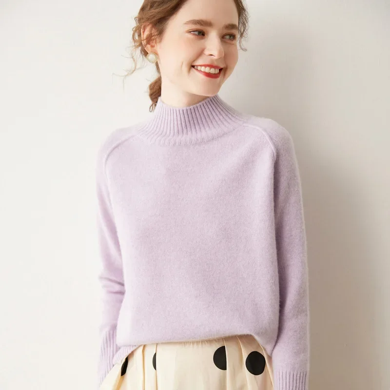 Женский утолщенный кашемировый свитер-поло/черепашками 35% горный кашемир