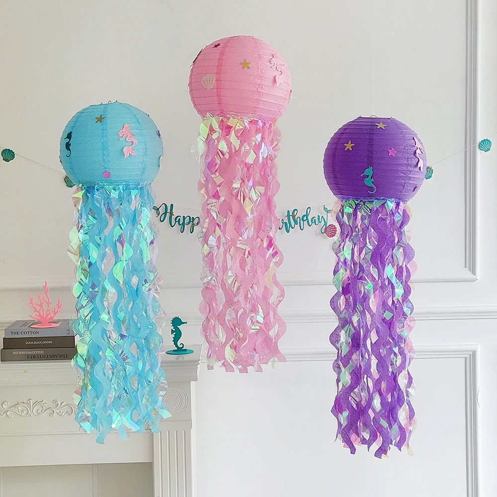 

Mermaid Party Decoration DIY Jellyfish Paper Lanterns Under the Sea Theme Birthday Party Hanging Decors Girls Baby Shower Gifts