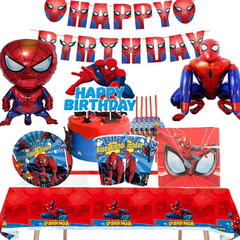 

New Spiderman Theme Party Decoration Disposable Tableware Paper Cups Plates Napkin Balloon For Kids Boys Birthday Party Supplies