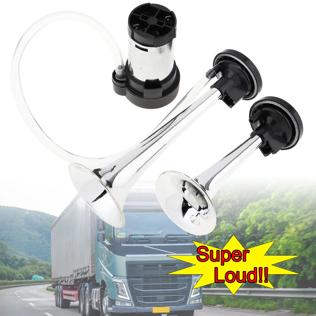 

12V 178dB Super Loud Dual Trumpet Electronical Controlled Car Air Horn with Compressor for Cars Trucks Boat Motorcycle Vehicle