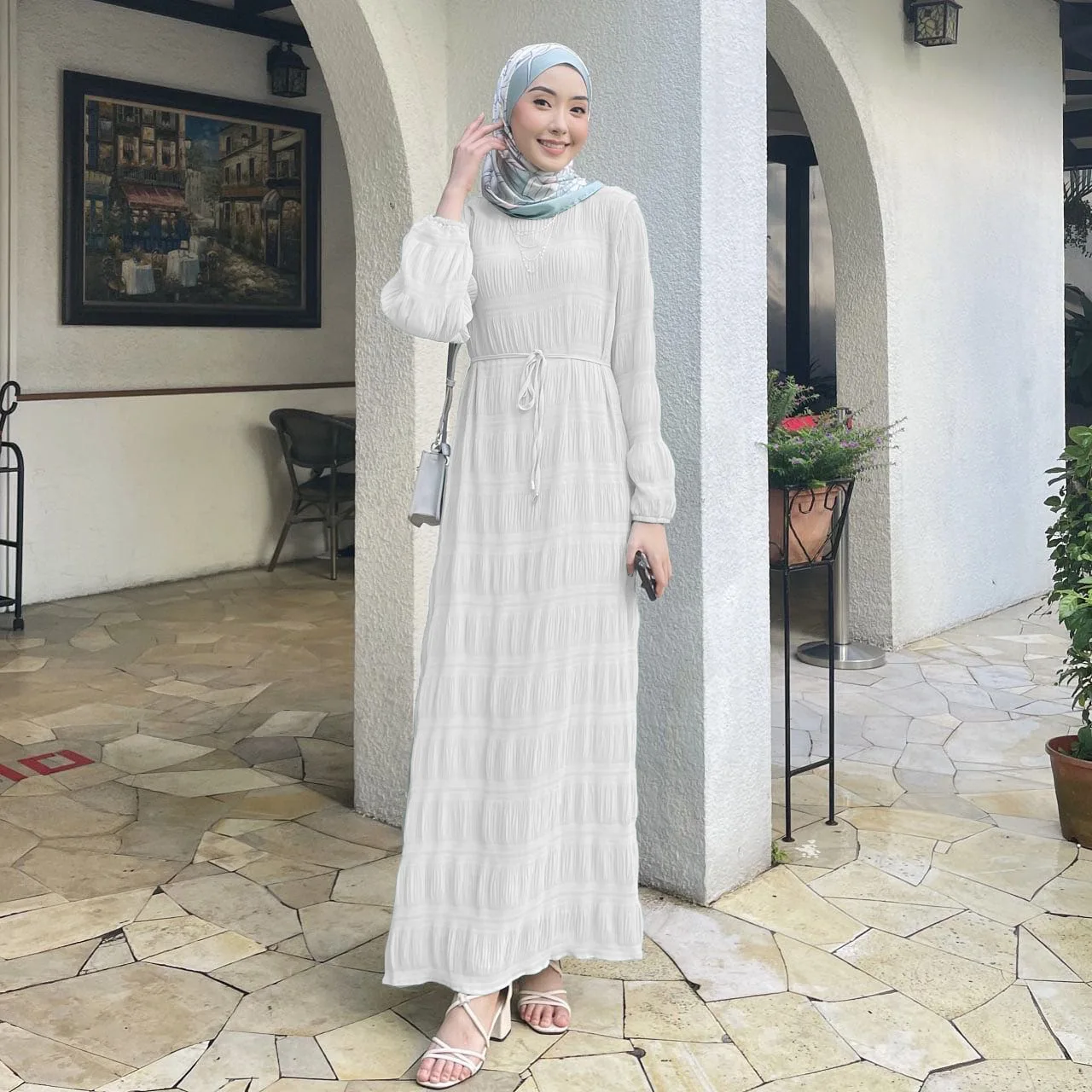 Muslim Dress Women Middle Eastern New Malay Solid Color Long Dress Chiffon Pleated Dress Robe Elegante Femme Abaya Open Abaya