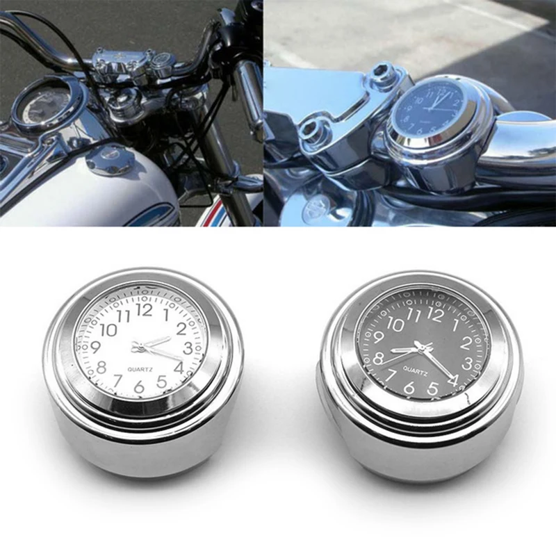 

Universal Quartz Clock 7/8" Waterproof Chrome Bike Handlebar Mount Watch Aluminum Luminous Clock Thermometer