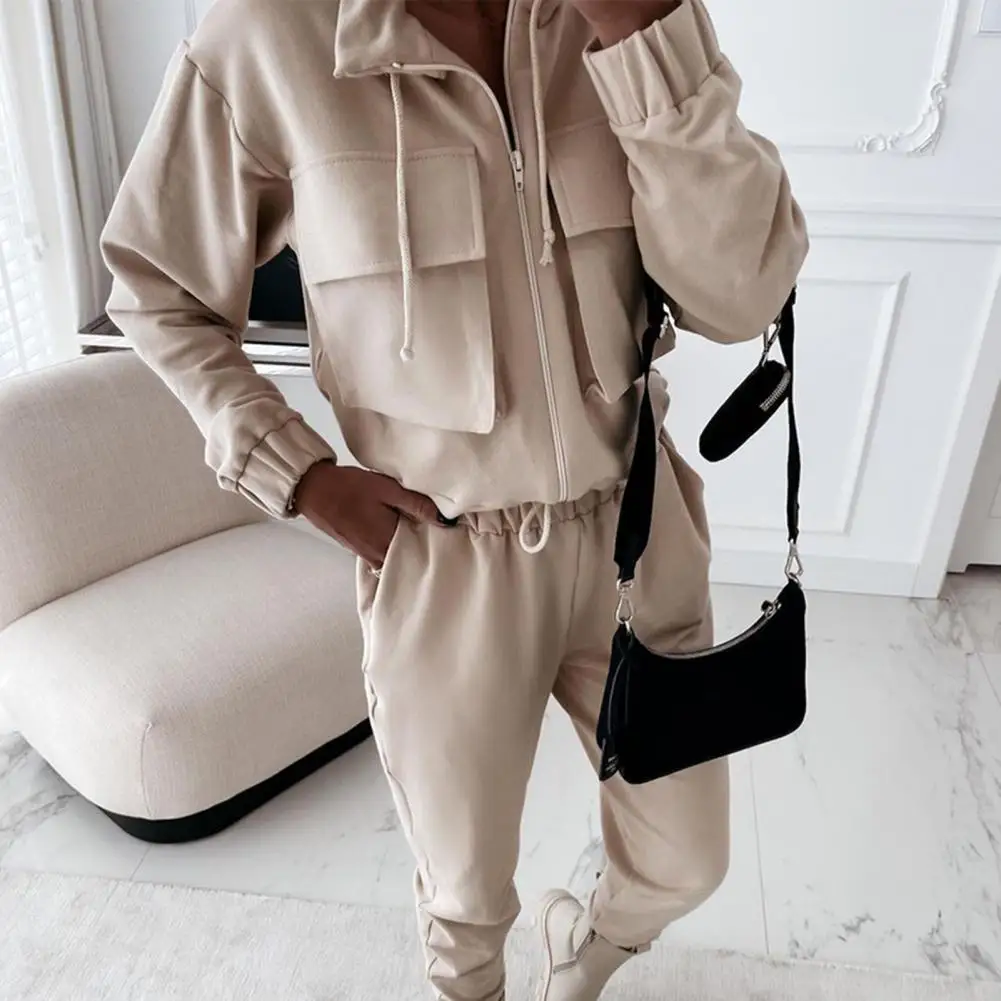 

Autumn Trousers Suit Casual Cargo Women 2 Pieces Set Fashion Long Sleeve Zipper Coat Pants Tracksuit ensemble femme 2 pièces été