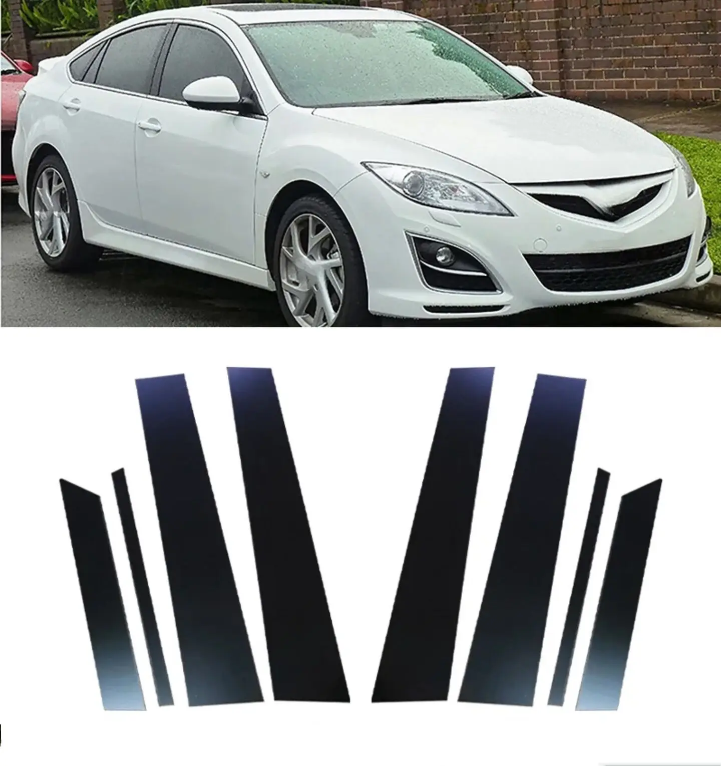 

8 шт. стойки стойки глянцевого черного цвета, подходят для Mazda 6 GH1 Liftback 2009 2010 2011 2012 2013, накладка на окно, дверь, боковая крышка, аксессуары