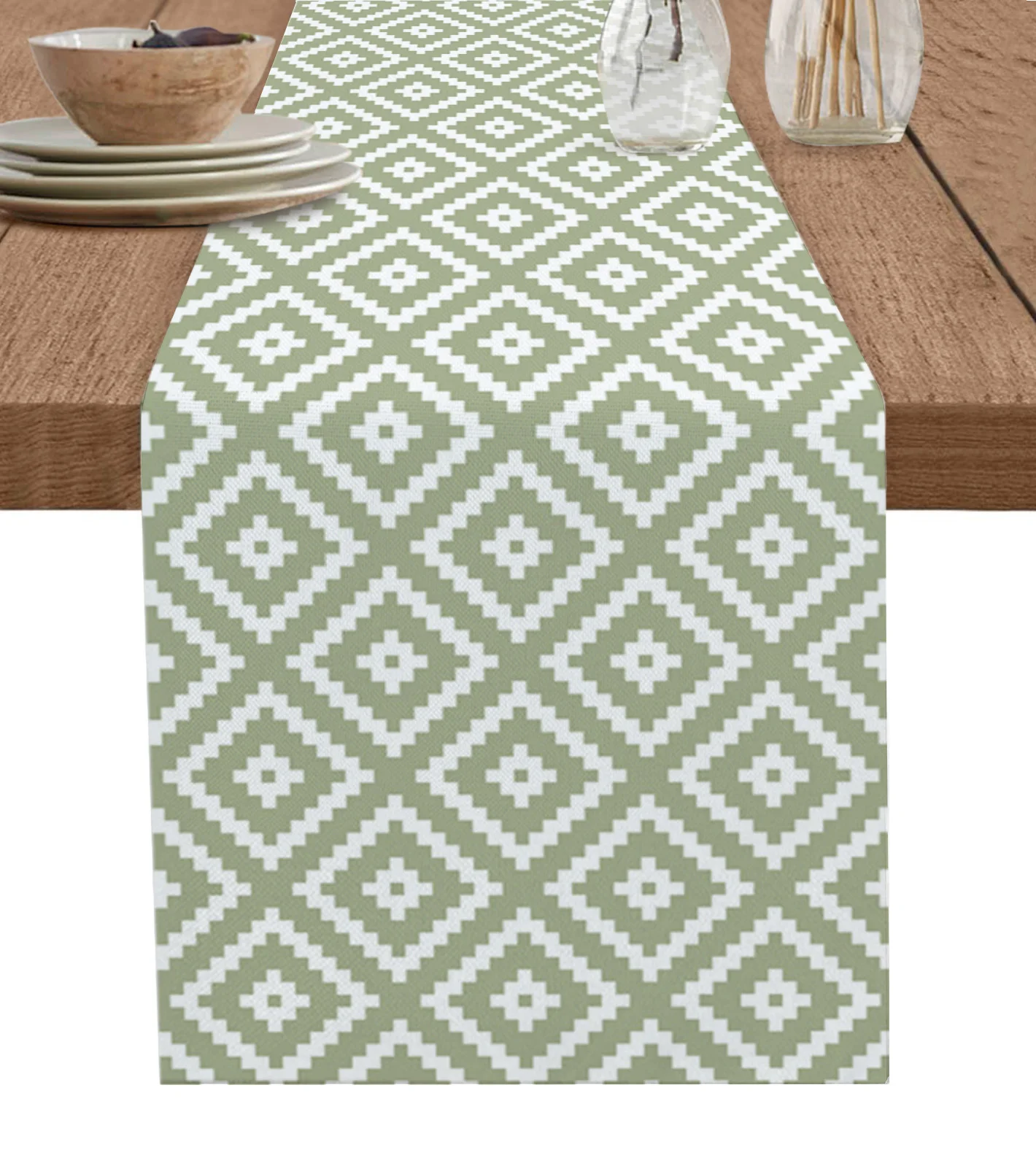 

Geometric Square Textured Sage Green Table Runner Wedding Decor Table Cover Holiday Party Coffee Table Decoration Table Cloth