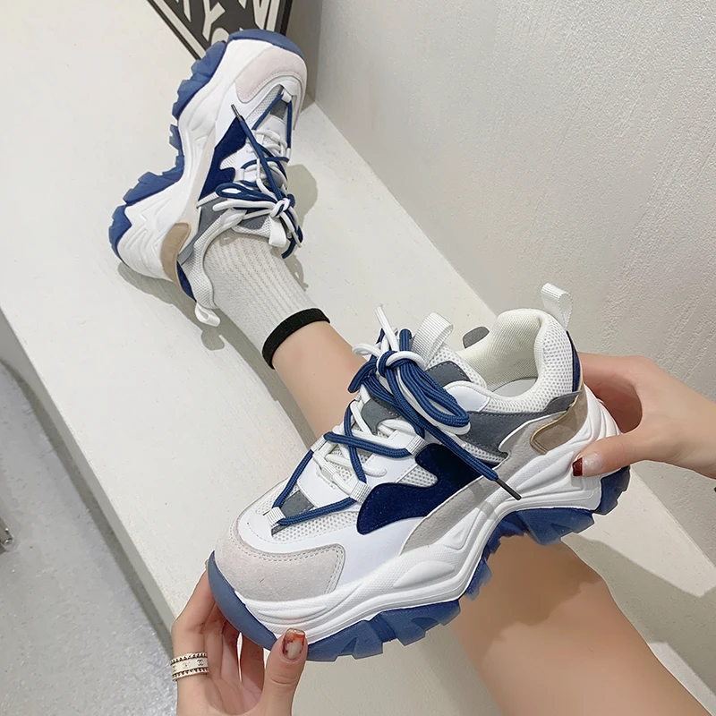 

Brand Design Ladies White Dad Breathable Chunky Genuine Leather Mesh Casual Shoes Fashion Women's Sneakers Classic Trainers
