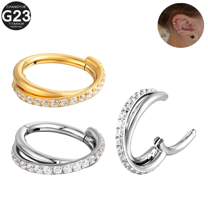 

Ear Piercings Earrings G23 Titanium Septum Piercing Nose Rings Zircon Clicker Rings Cartilage Tragus Helix Piercing Body Jewelry