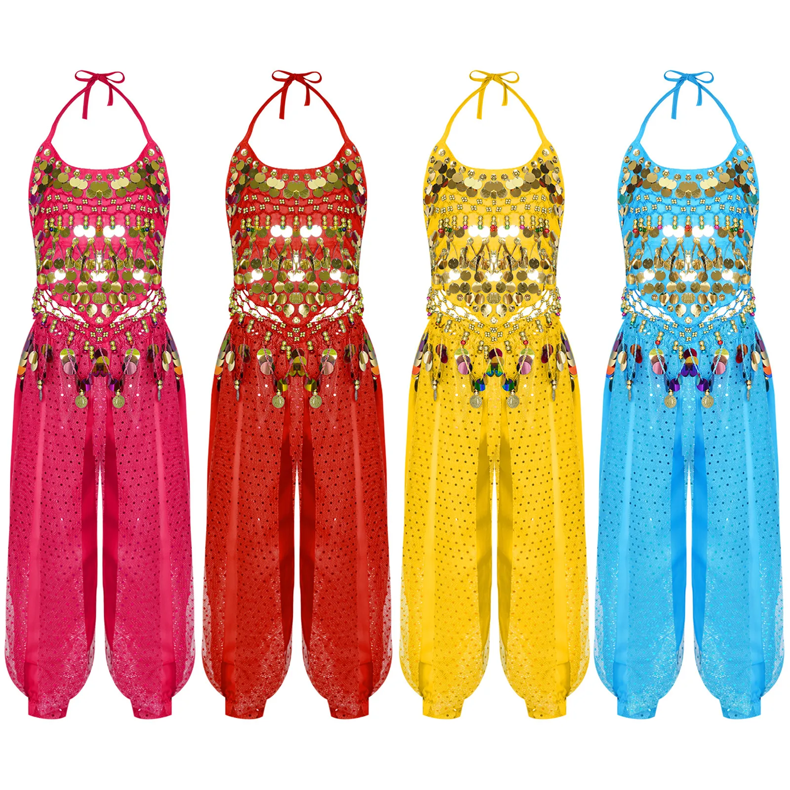 Детский костюм для танца живота девочек сценический с лямкой на шее необычным