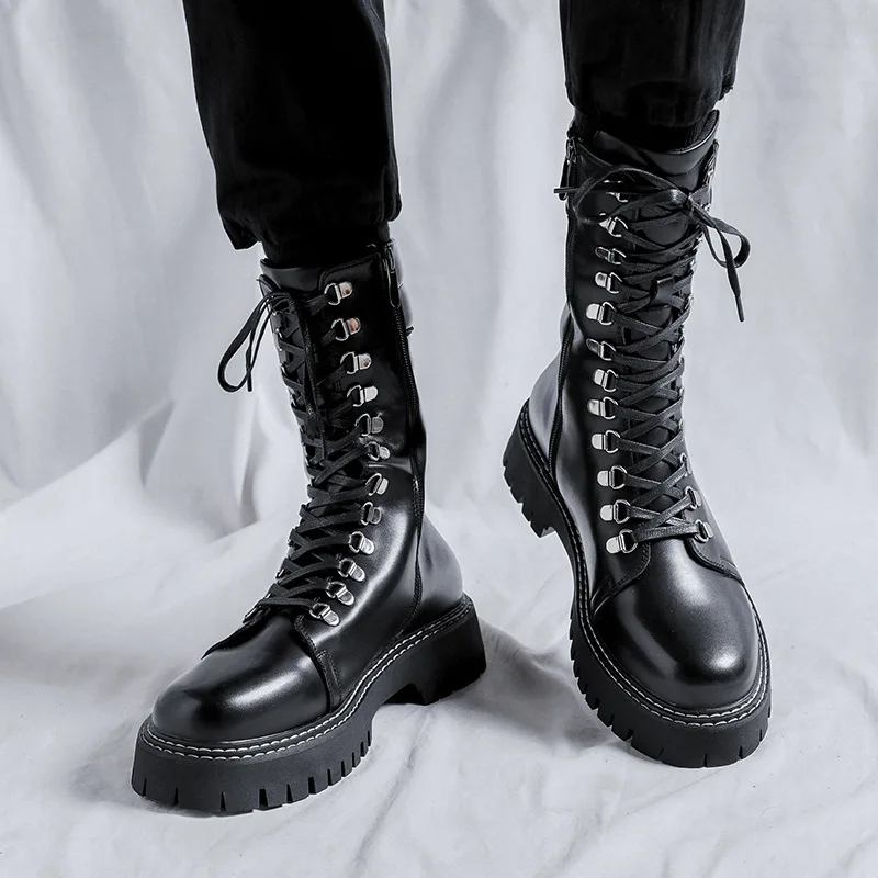 bottes-de-luxe-en-cuir-noir-pour-hommes-chaussures-de-moto-originales-a-lacets-montantes-bottes-de-cowboy-a-plateforme-longue