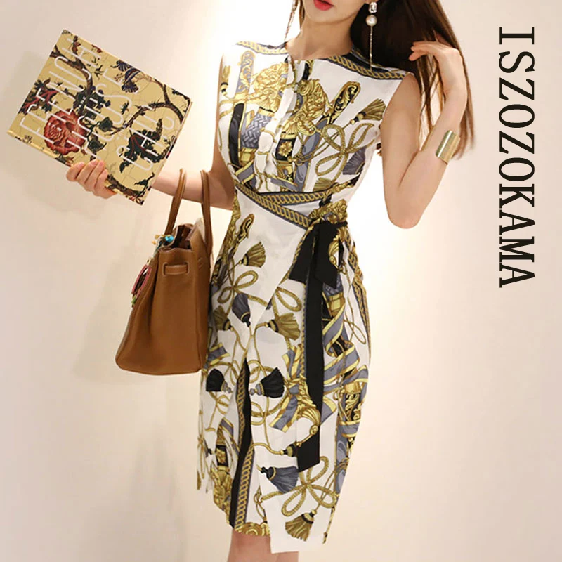 

Женское винтажное офисное платье ISZOZOKAMA, летнее платье до колена, элегантное сексуальное платье с цветочным принтом и без рукавов, платье дл...