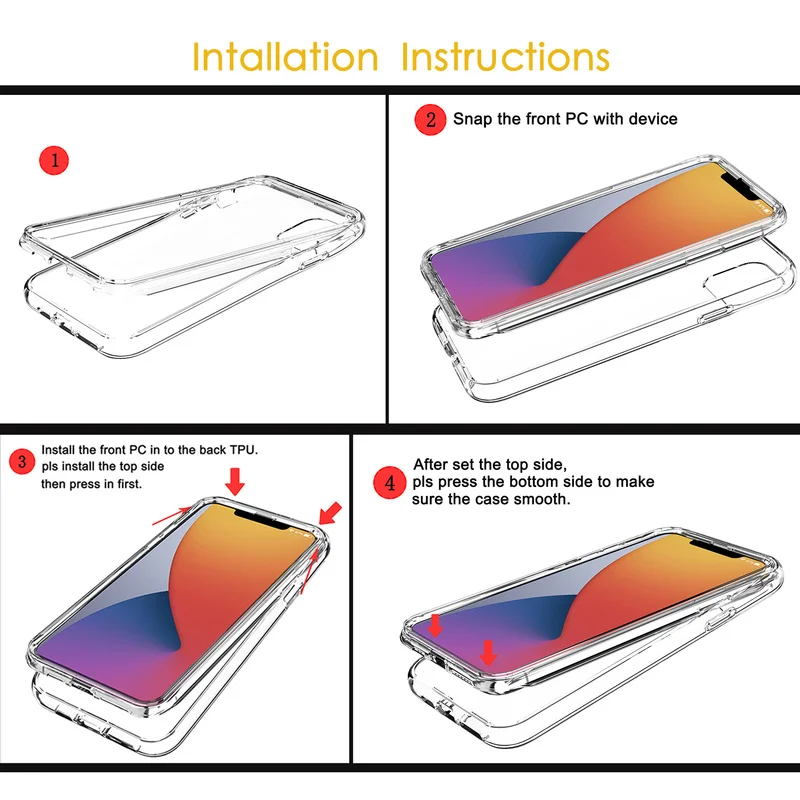 360 Phone Cases for iPhone 13 12 Pro Max Mini 11 8 7 SE 2020 Case Full Body Double Sided Clear Cover With Screen Protector